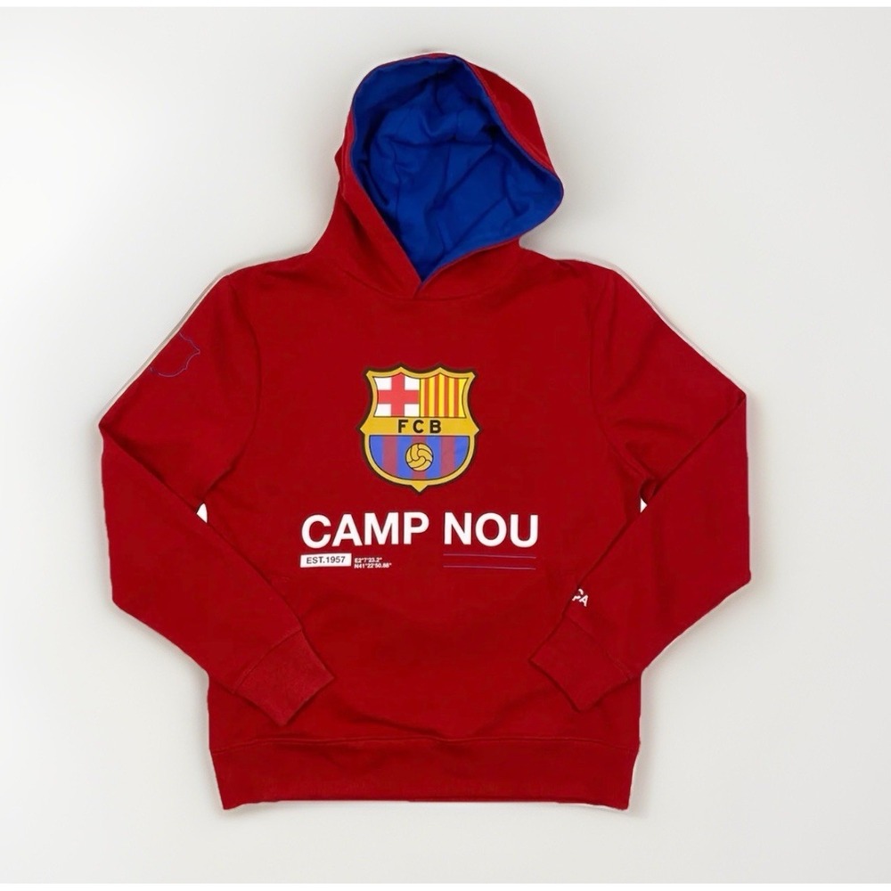 FORCA BARCA FC BARCELONA CAMP NOU HOODIE RED ICONIC FOOTBALL Men's Size XL